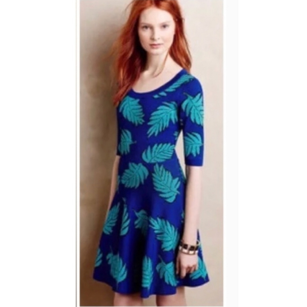 Plenty Tracy Reese blue Raji palm leaves‎ dress womens M NWOT Medium